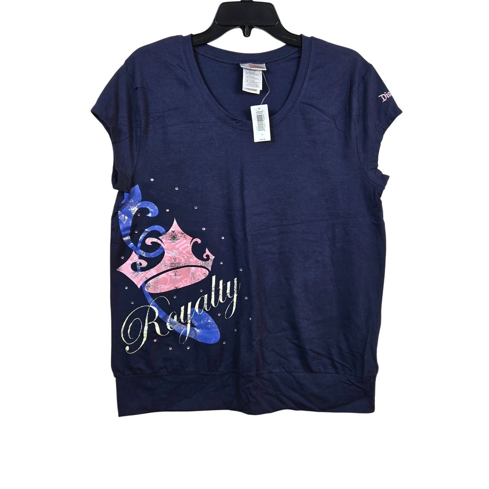 Disneyland Parks Womens Navy Pink Royalty Cap Sleeve Embellished Tee XL NEW‎ Y2K